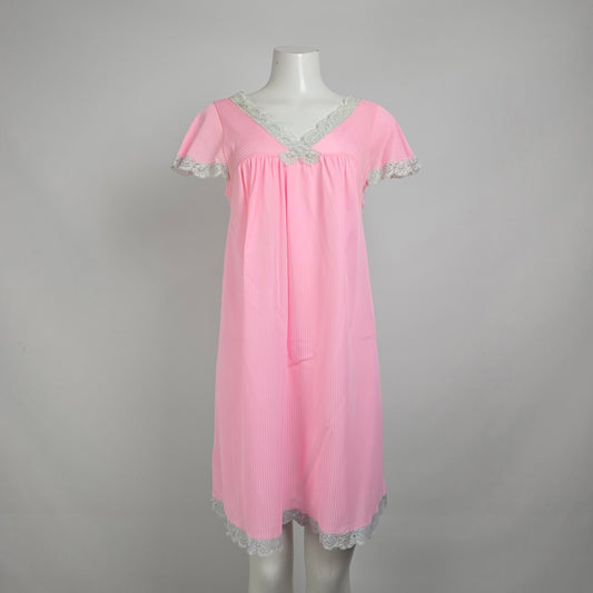 Vintage Harvey Woods Pink Lace Trim Night Gown Dress Size M
