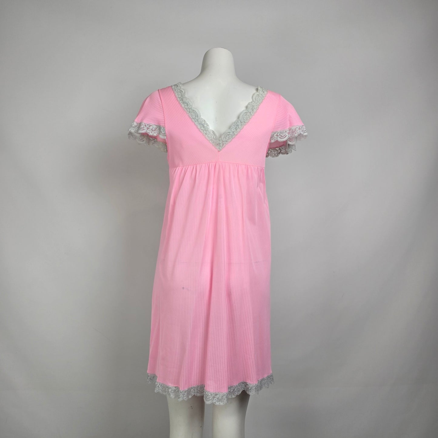Vintage Harvey Woods Pink Lace Trim Night Gown Dress Size M