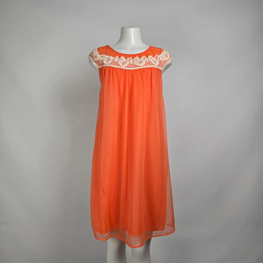 Vintage Model Lingerie Orange Lace Trim Night Gown Dress Size S/M