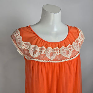 Vintage Model Lingerie Orange Lace Trim Night Gown Dress Size S/M