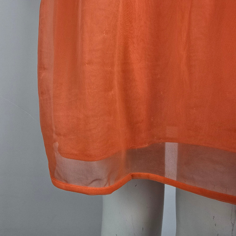 Vintage Model Lingerie Orange Lace Trim Night Gown Dress Size S/M