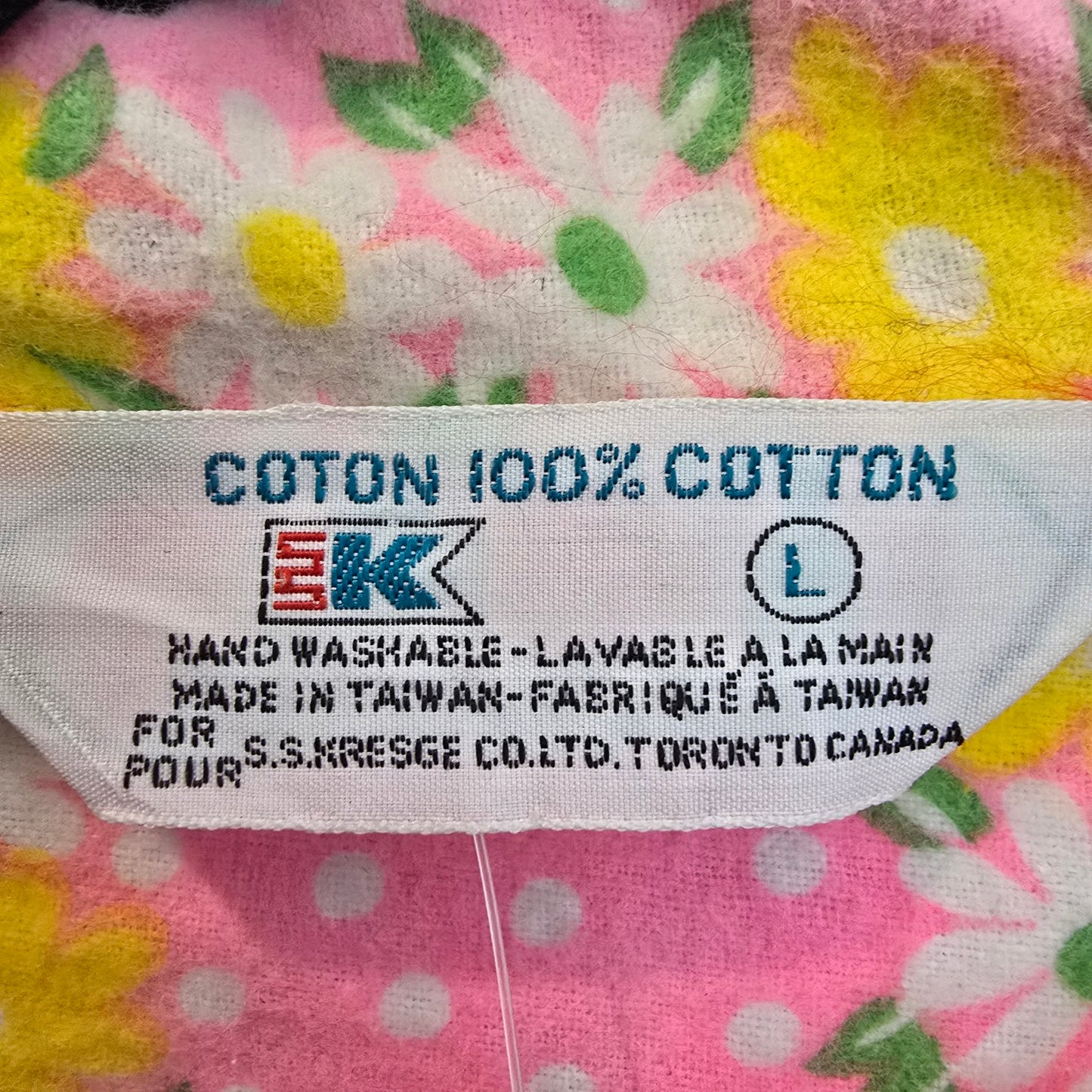 Vintage Cotton Pink Flannel Night Gown Maxi Dress Size L