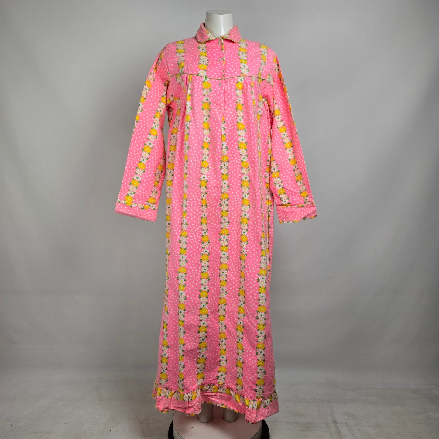 Vintage Cotton Pink Flannel Night Gown Maxi Dress Size L