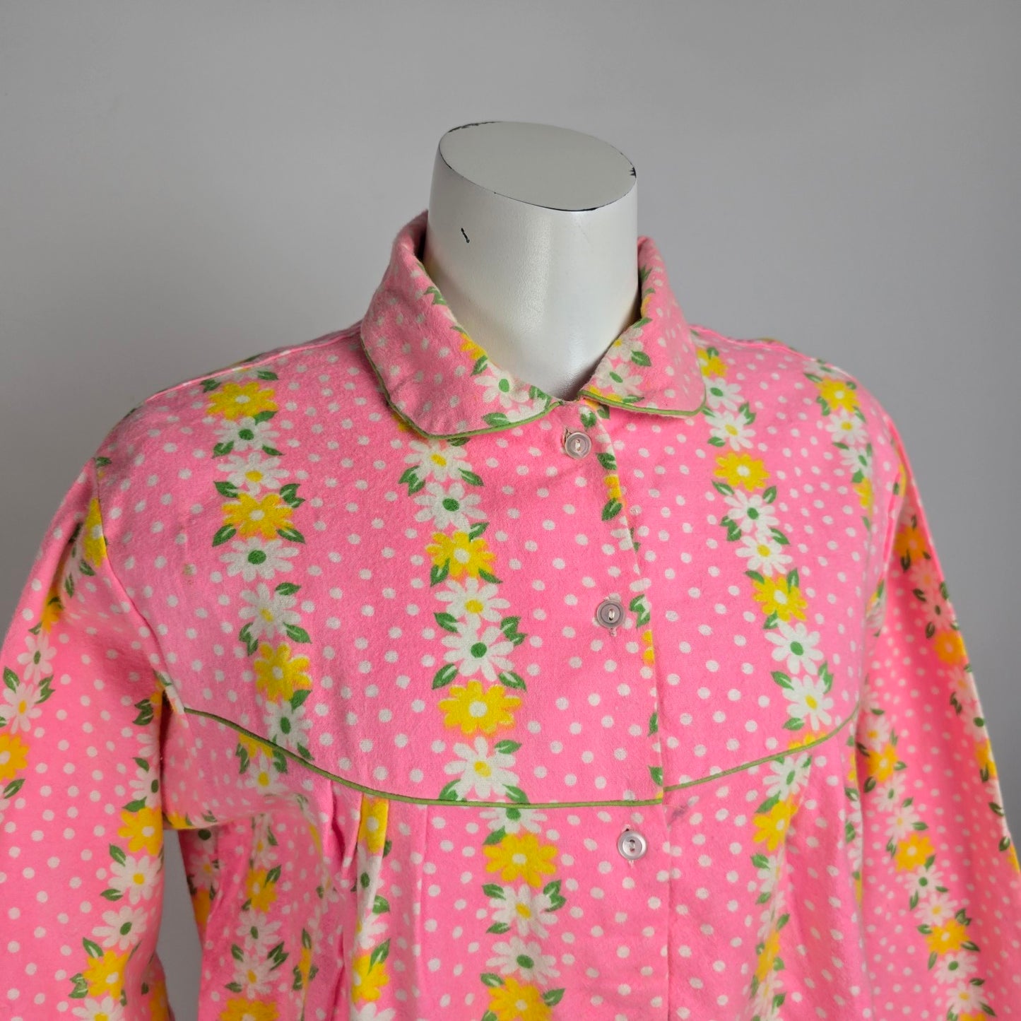 Vintage Cotton Pink Flannel Night Gown Maxi Dress Size L