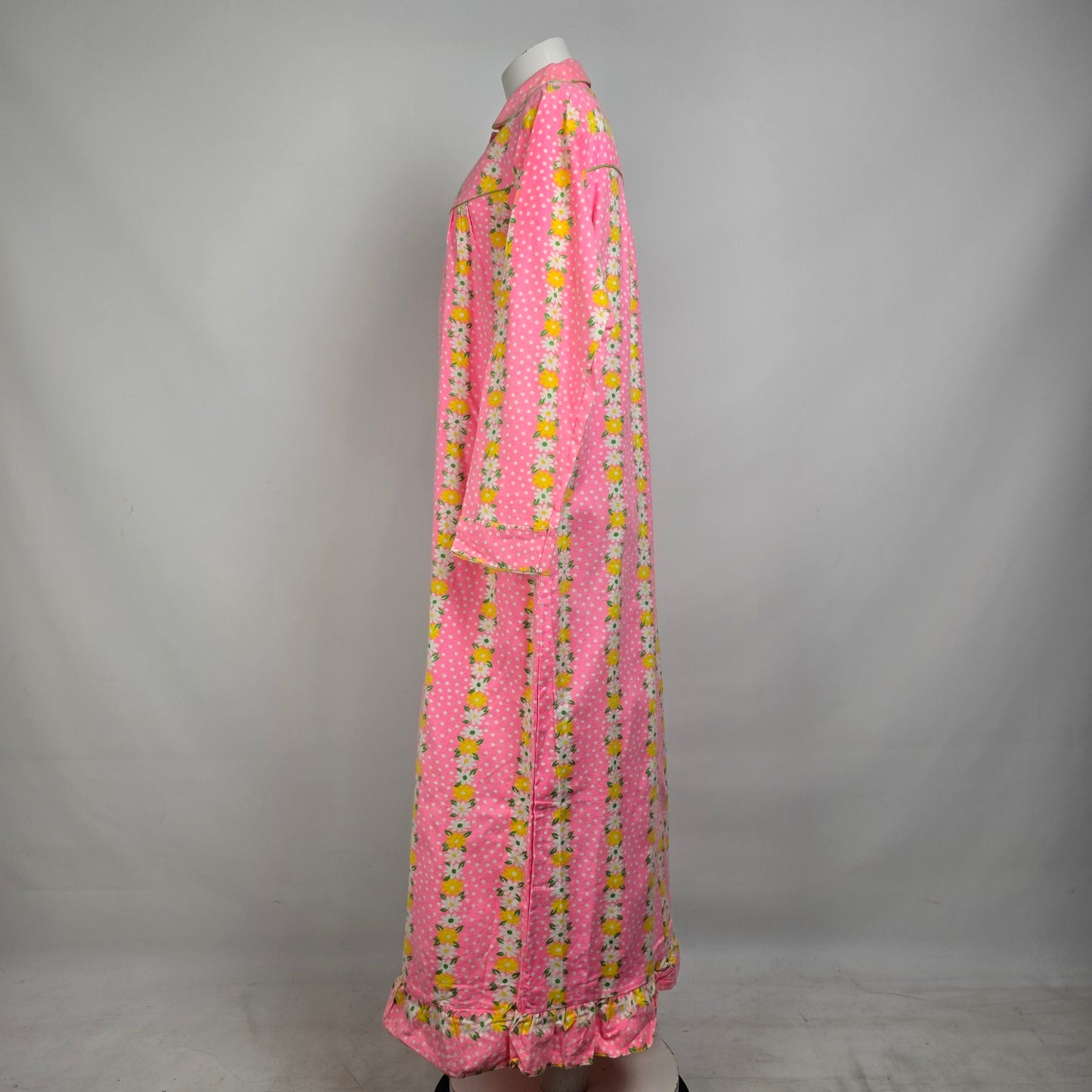 Vintage Cotton Pink Flannel Night Gown Maxi Dress Size L