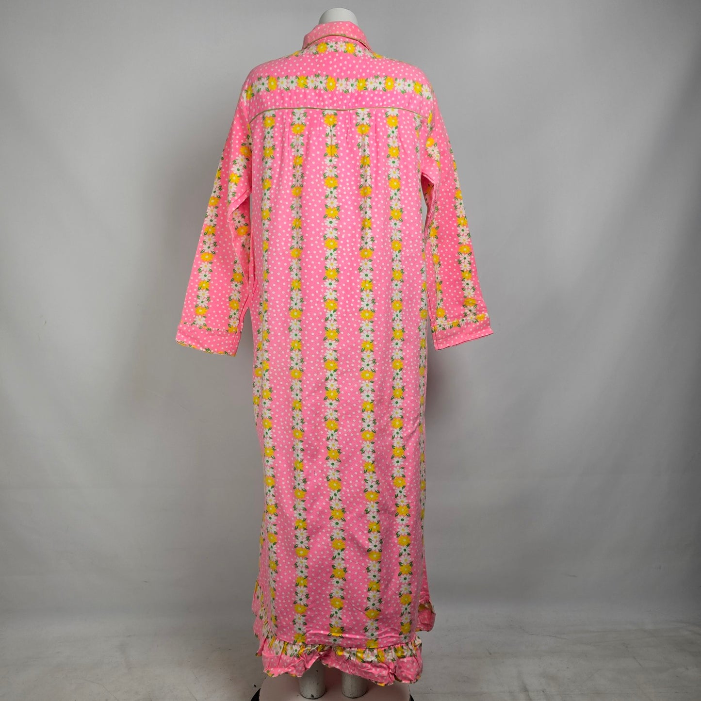 Vintage Cotton Pink Flannel Night Gown Maxi Dress Size L