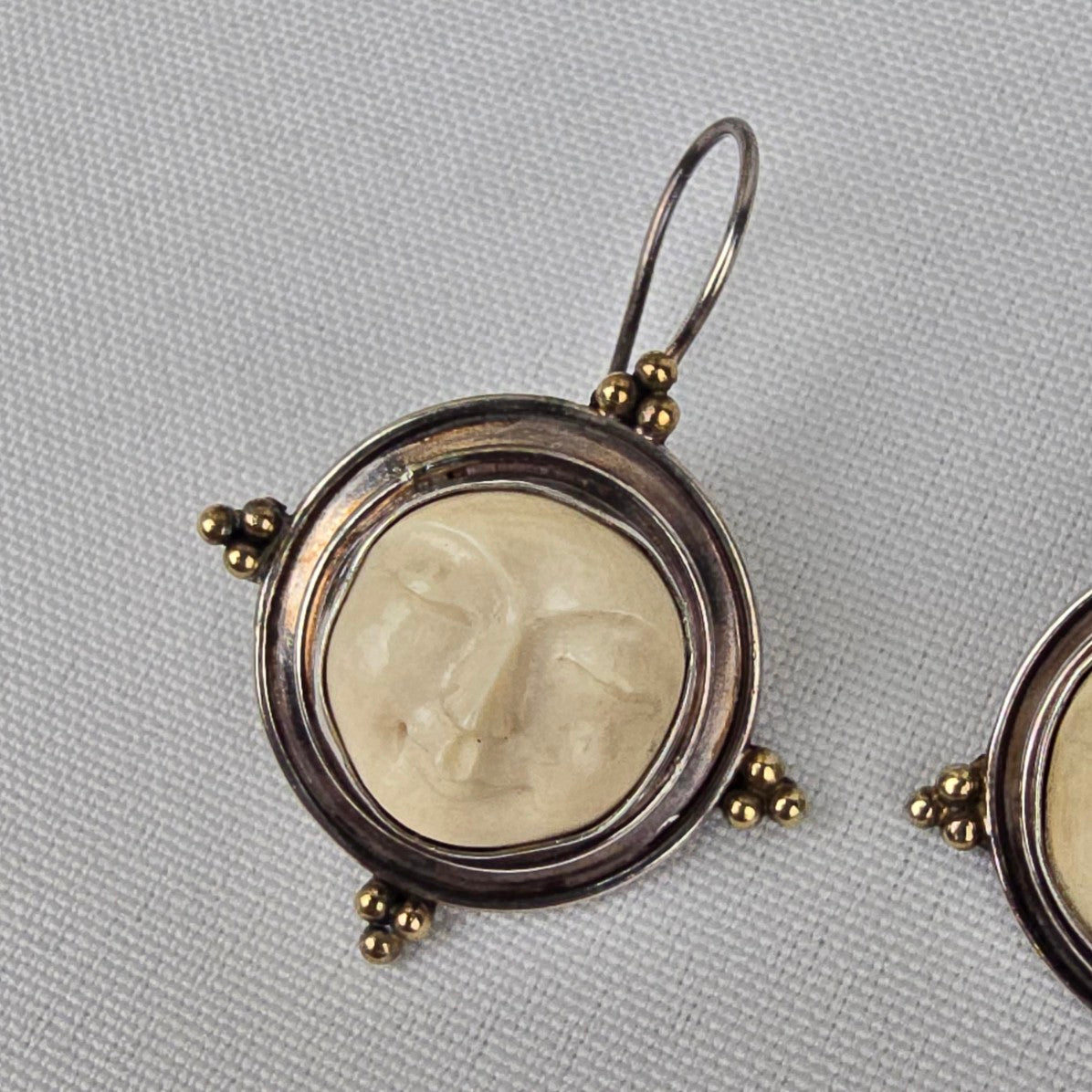 Korite 925 Sterling Silver Mammoth Carved Moon Face Drop Earrings