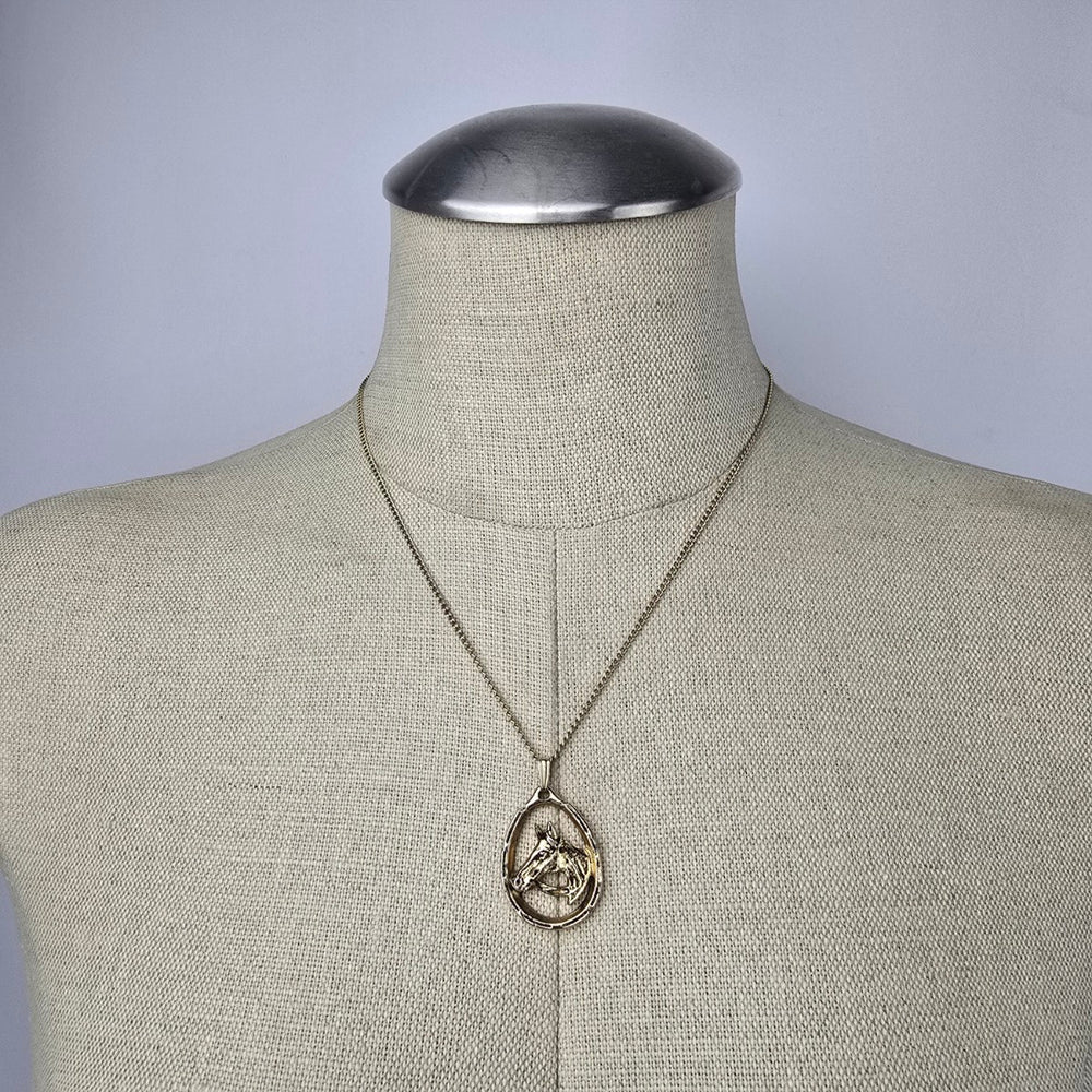 Vintage Gold Tone Horse Pendant Necklace