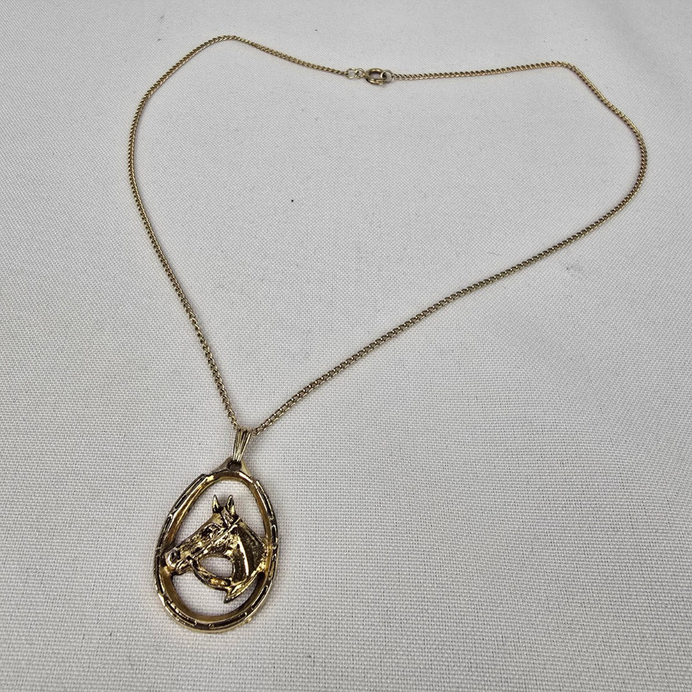 Vintage Gold Tone Horse Pendant Necklace