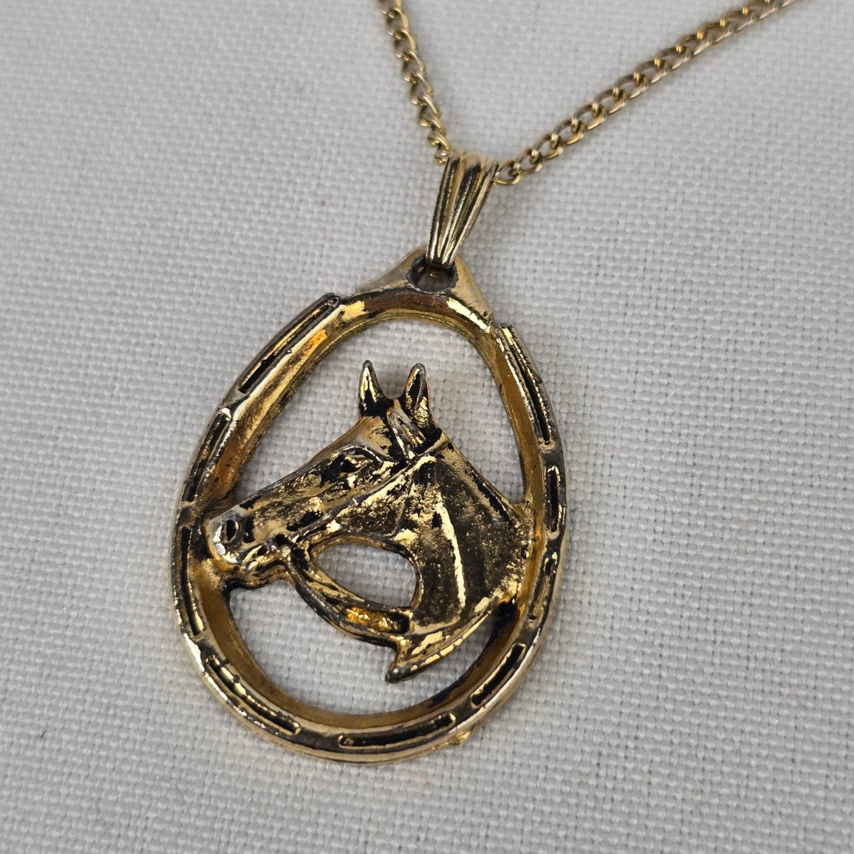 Vintage Gold Tone Horse Pendant Necklace