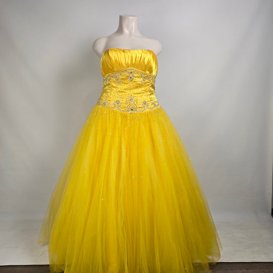 Joli Prom Bright Yellow Beaded Tulle Grad Event Dress Size 22