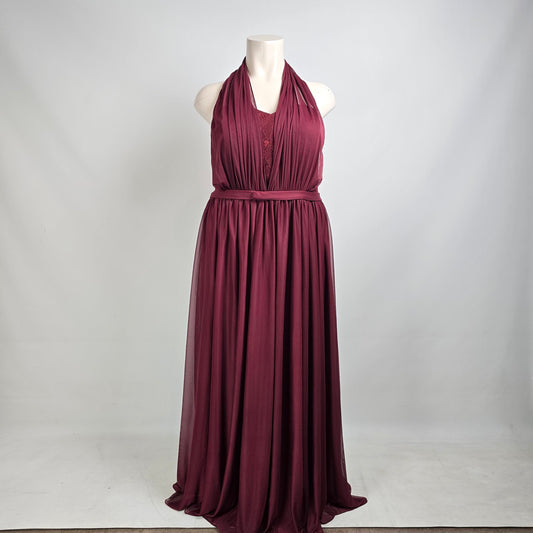 Azazie Burgundy Halter Neck Bridesmaids Gown Size 26