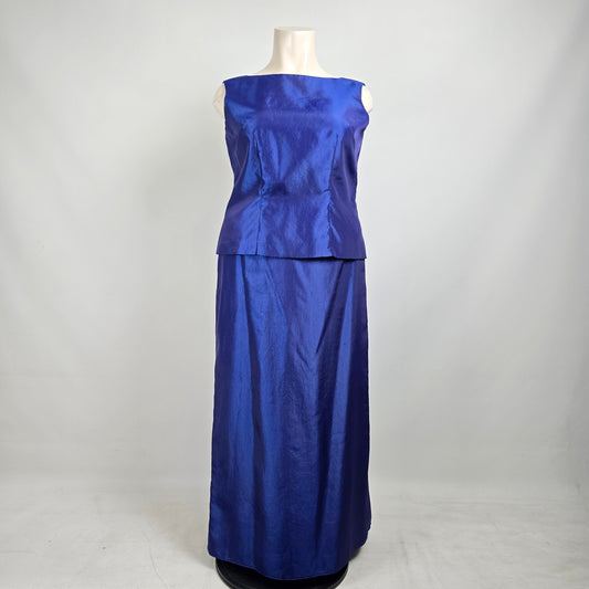 Blue Metallic Two Piece Top & Skirt Set Size L/XL