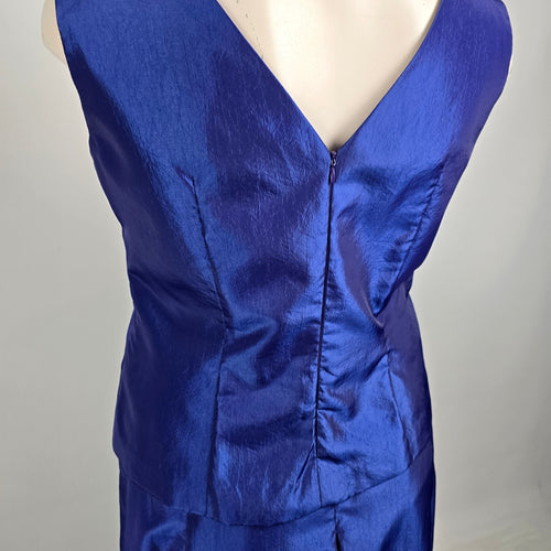 Blue Metallic Two Piece Top & Skirt Set Size L/XL