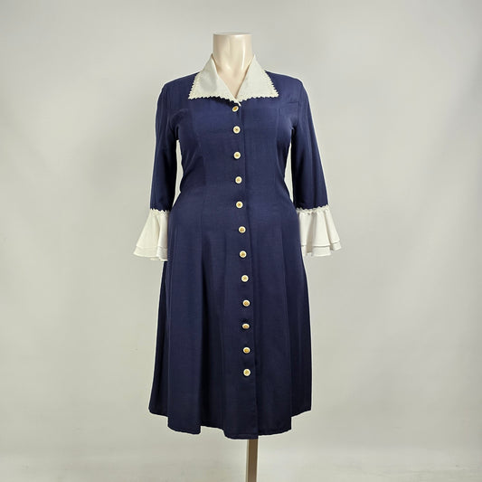 Vintage Functionals Navy Button Up Midi Dress Size L