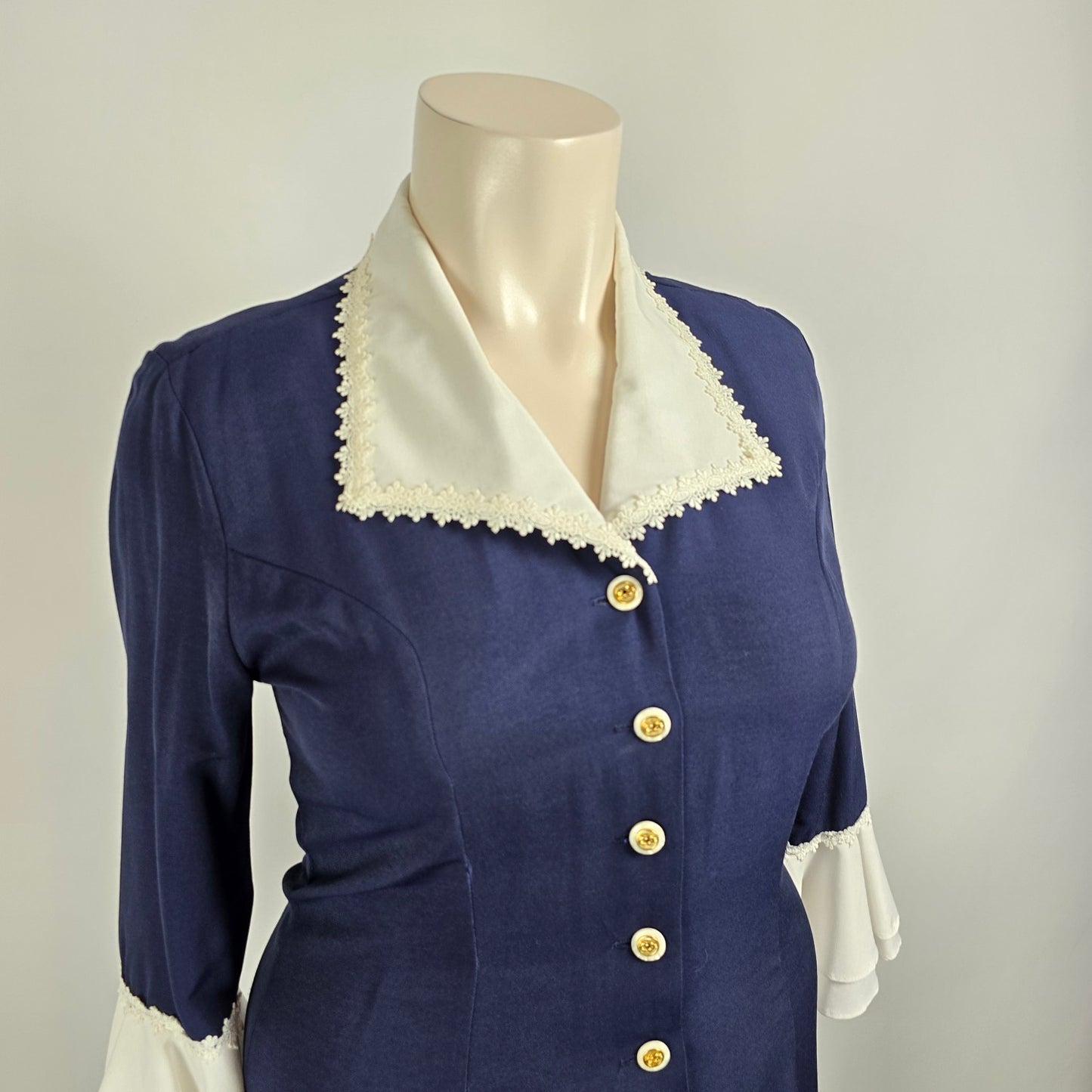 Vintage Functionals Navy Button Up Midi Dress Size L