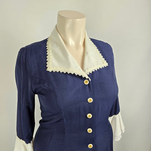 Vintage Functionals Navy Button Up Midi Dress Size L
