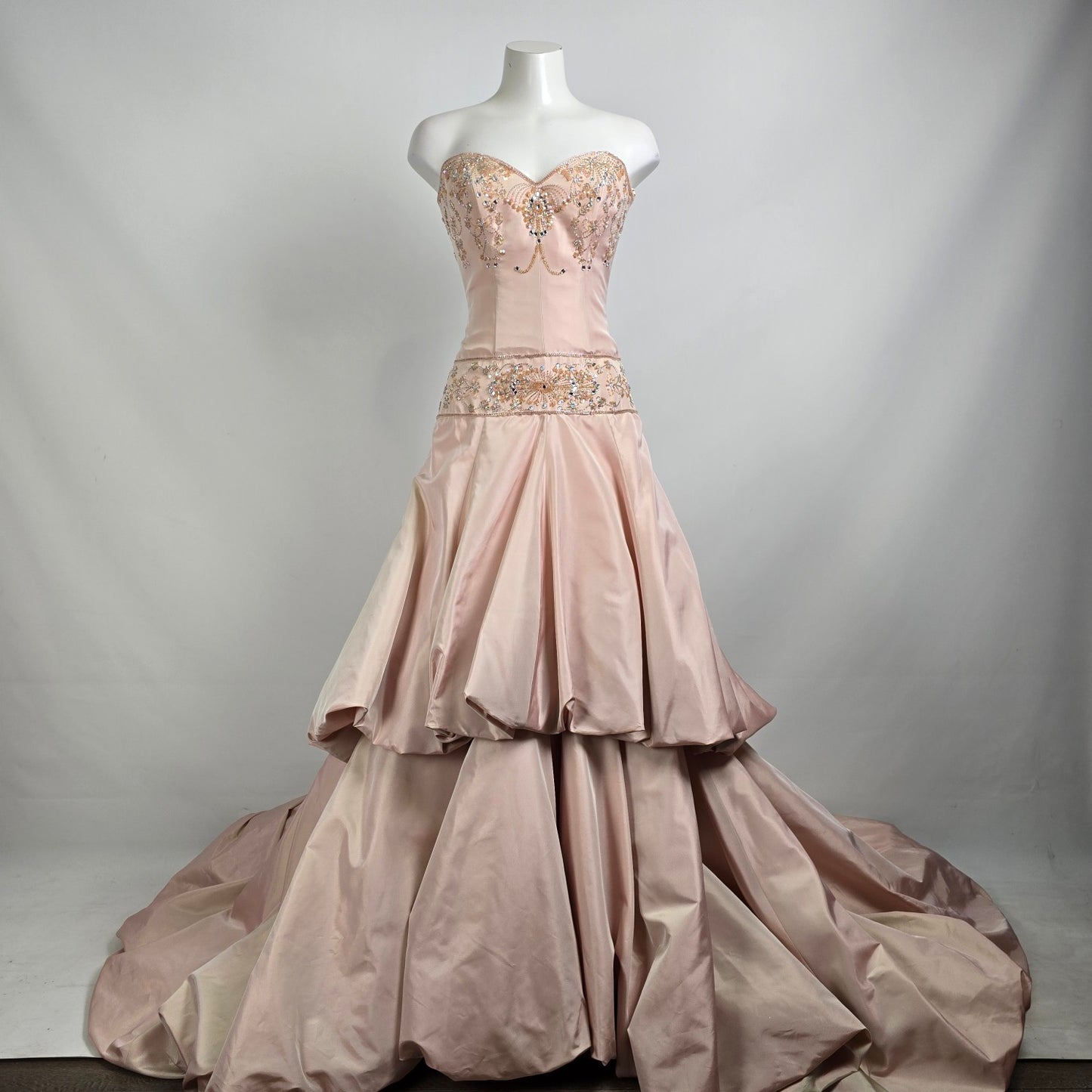 Raylia Designs Rose Beaded Metallic Wedding Eventwear Gown Size 8