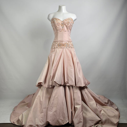 Raylia Designs Rose Beaded Metallic Wedding Eventwear Gown Size 8