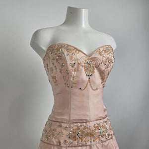 Raylia Designs Rose Beaded Metallic Wedding Eventwear Gown Size 8