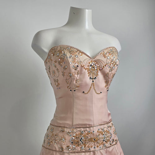 Raylia Designs Rose Beaded Metallic Wedding Eventwear Gown Size 8