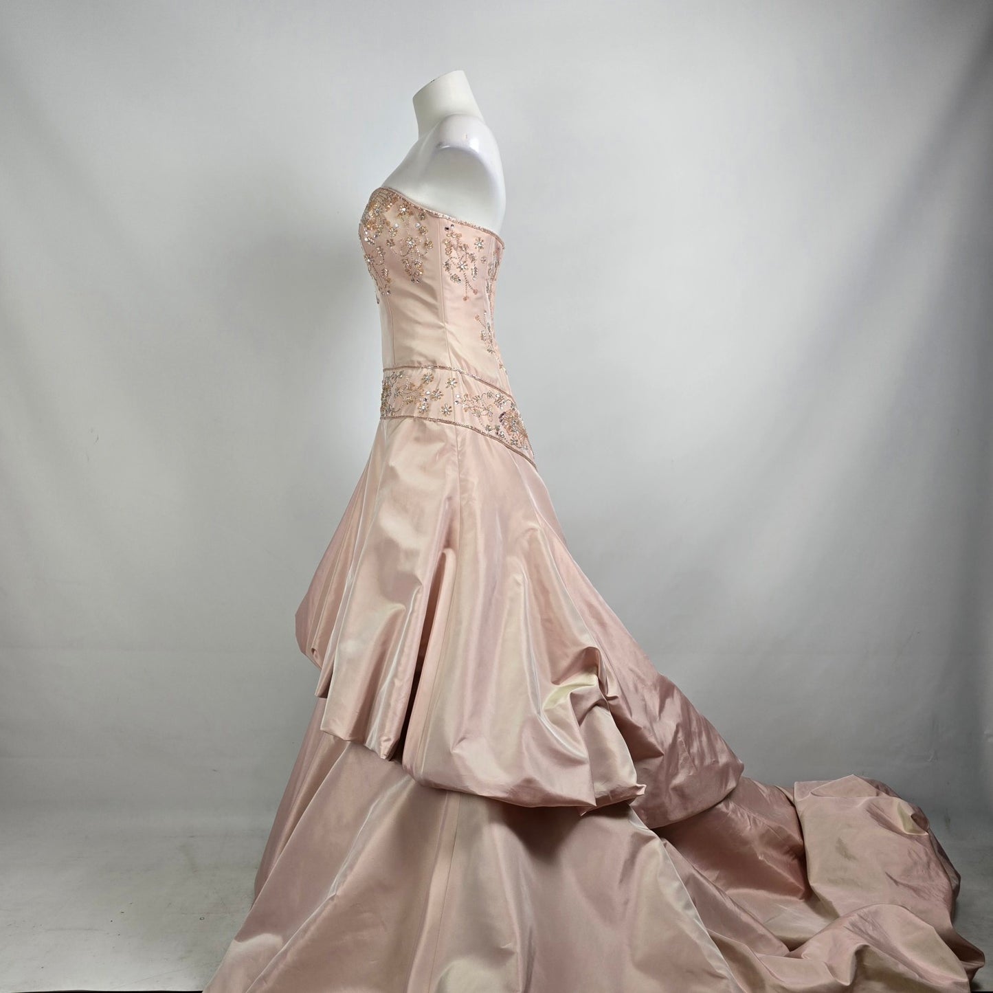 Raylia Designs Rose Beaded Metallic Wedding Eventwear Gown Size 8