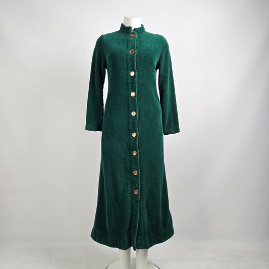 Vintage Gertrude Davenport Green Terry Cloth Button Up Dress Housecoat Size S