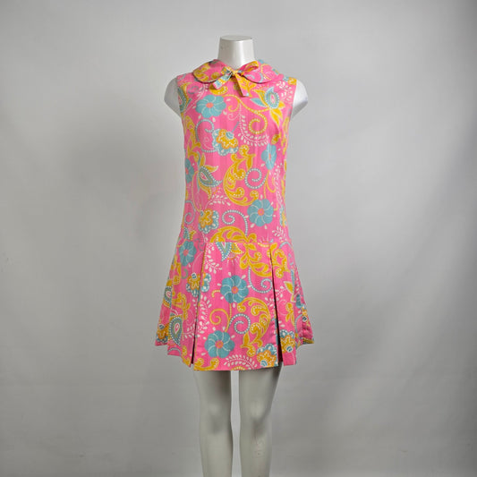 Vintage Leo-Danal Pink Floral Dress Romper Size S/M