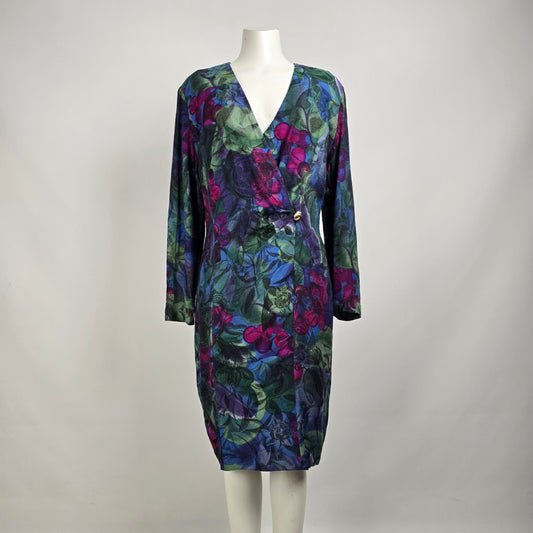 Vintage Rouie Blue Floral Long Sleeve Dress Size 14