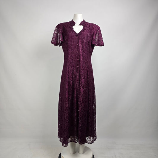 Vintage Emblem Purple Lace Midi Dress Size 15/16