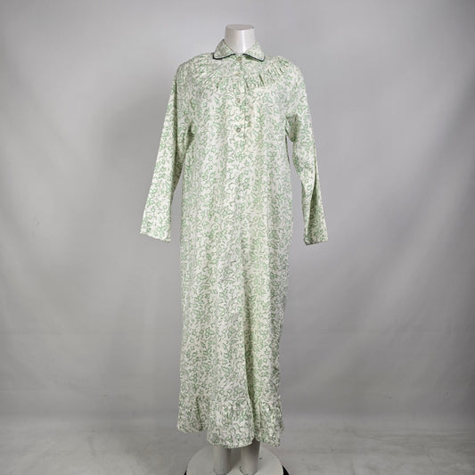 Vintage G2000 Green Floral Cotton Flannel Dress Night Gown Size M