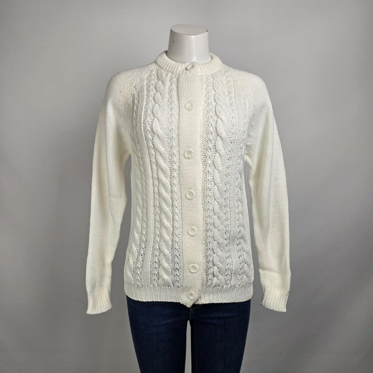 Vintage Flair Fashions Cream Knit Button Up Cardigan Size M