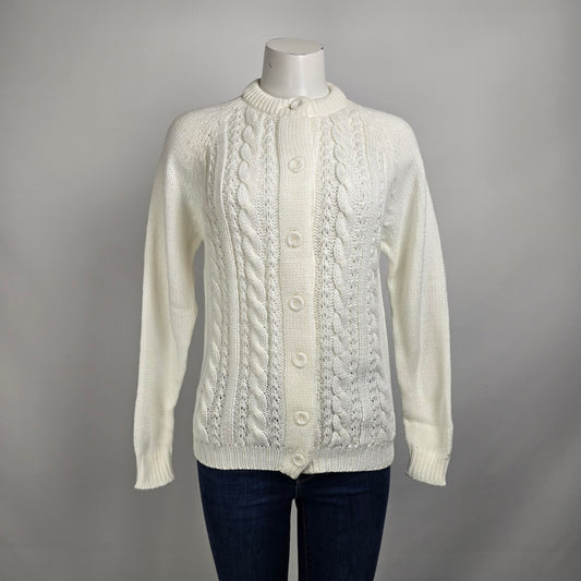 Vintage Flair Fashions Cream Knit Button Up Cardigan Size M