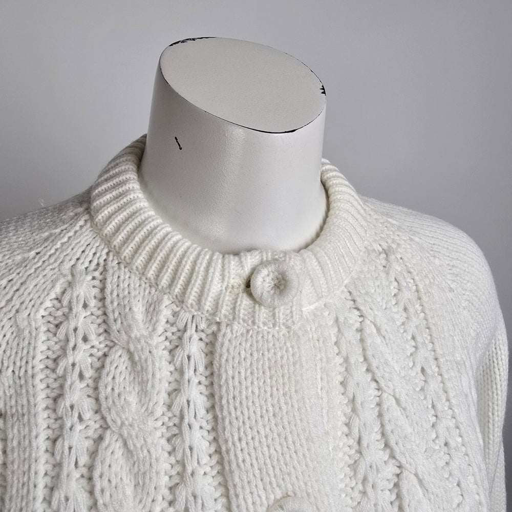 Vintage Flair Fashions Cream Knit Button Up Cardigan Size M