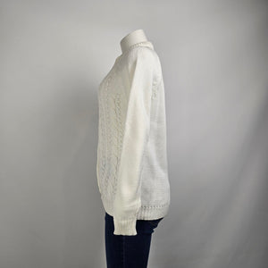 Vintage Flair Fashions Cream Knit Button Up Cardigan Size M