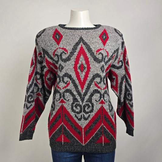 Vintage Grey & Red Knit Sweater Size M