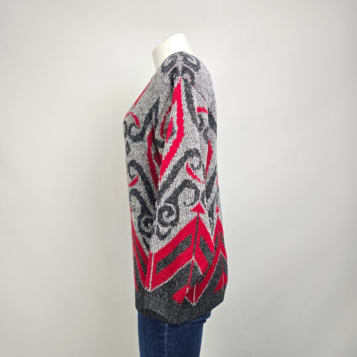 Vintage Grey & Red Knit Sweater Size M