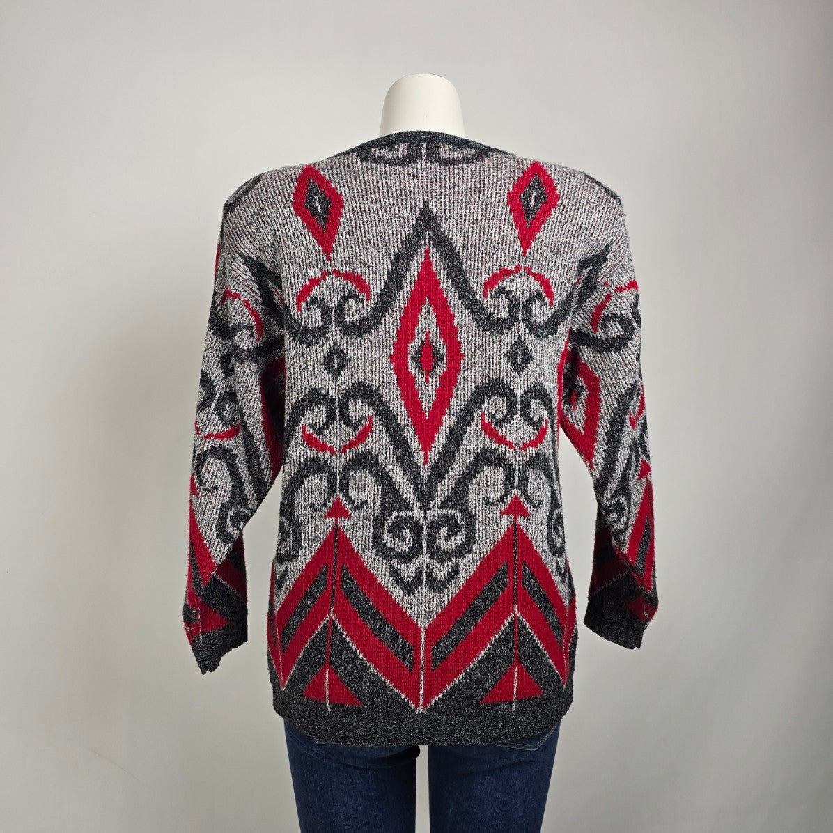 Vintage Grey & Red Knit Sweater Size M
