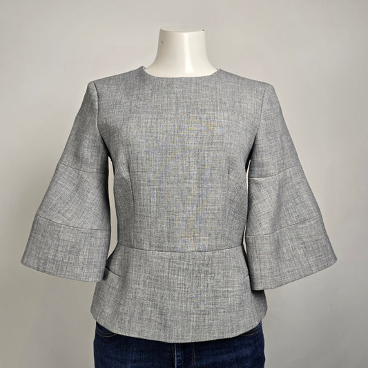 Saudra Augelazzi Grey Flare Sleeve Peplum Blouse Top Size 4