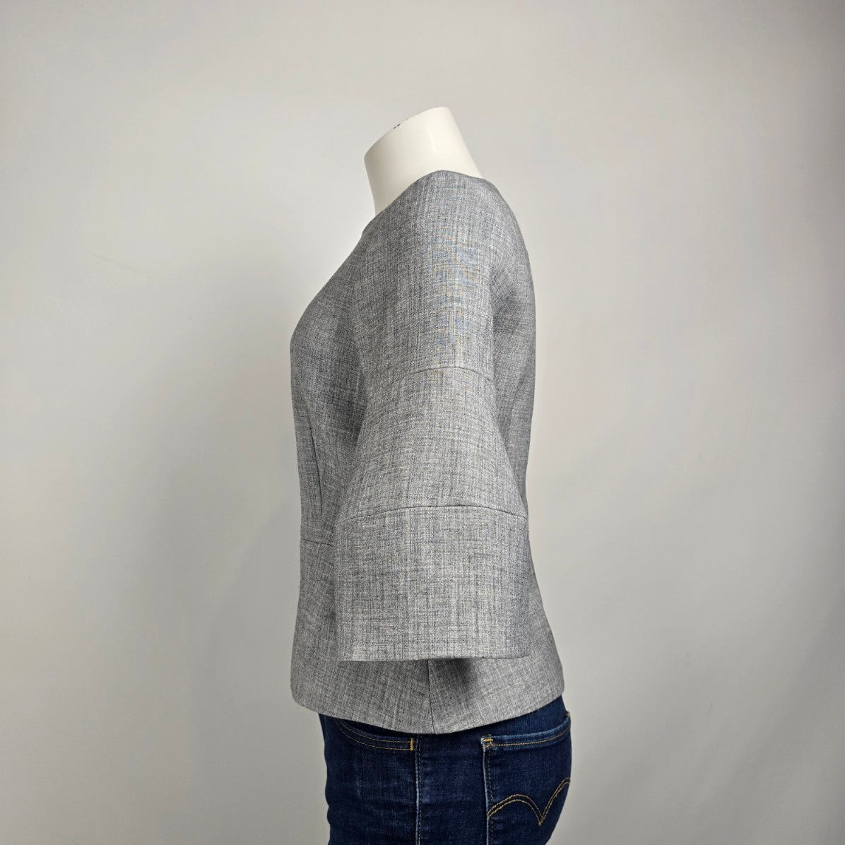 Saudra Augelazzi Grey Flare Sleeve Peplum Blouse Top Size 4