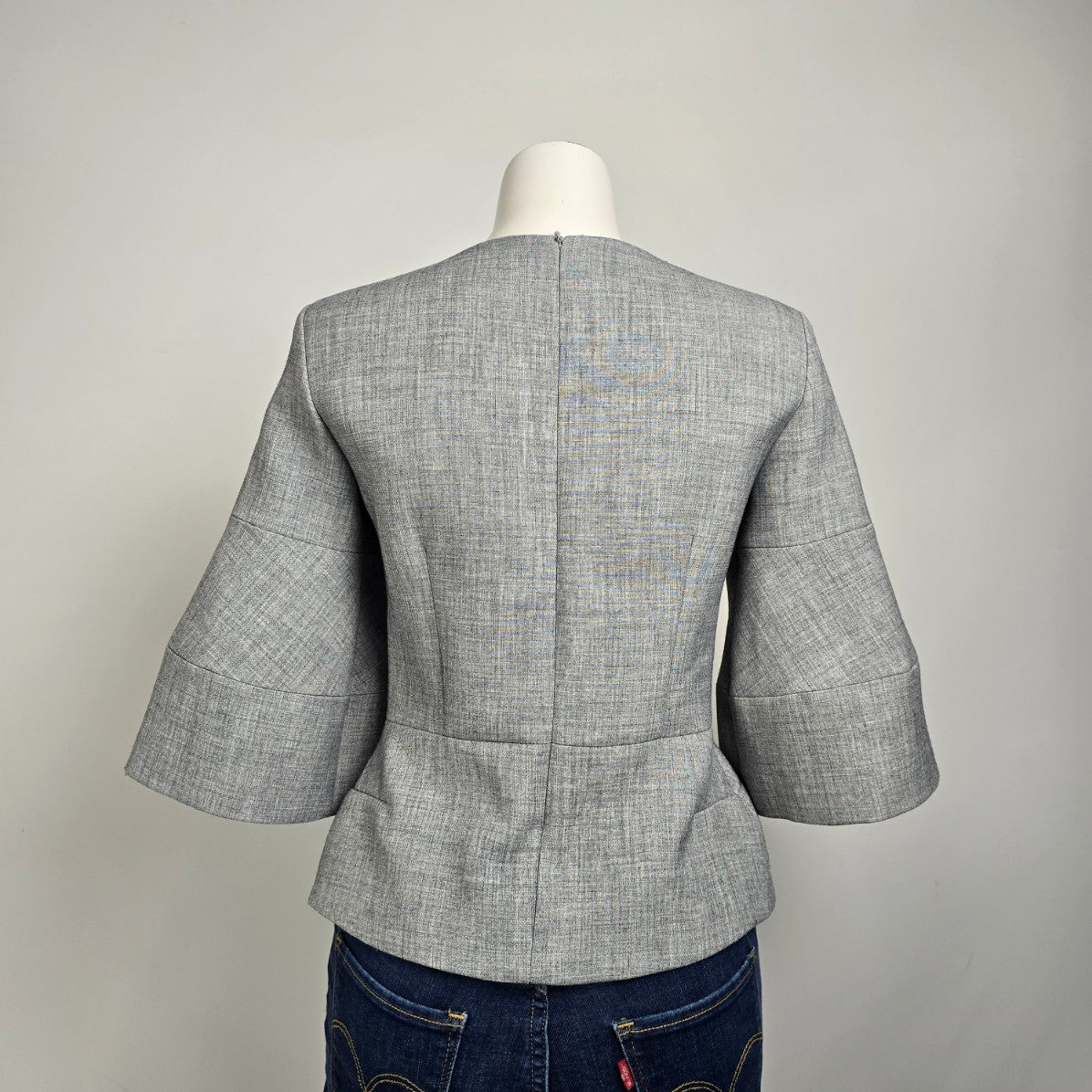 Saudra Augelazzi Grey Flare Sleeve Peplum Blouse Top Size 4