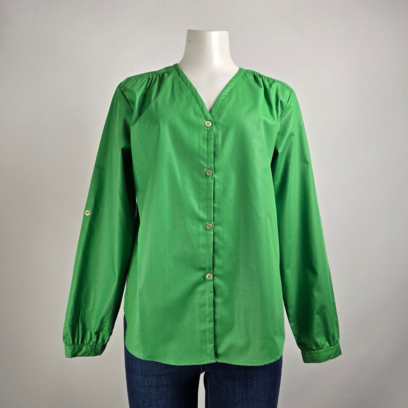 Vintage Juste Arrive Green Button Up Blouse Top Size 13