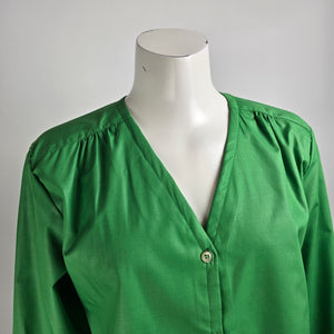 Vintage Juste Arrive Green Button Up Blouse Top Size 13