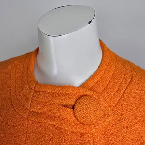 1960s Orange Wool Bouclé Swing Cocoon Button Up Coat Size S/M