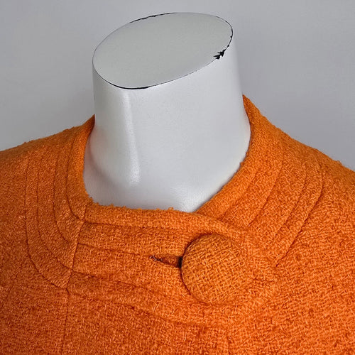 1960s Orange Wool Bouclé Swing Cocoon Button Up Coat Size S/M