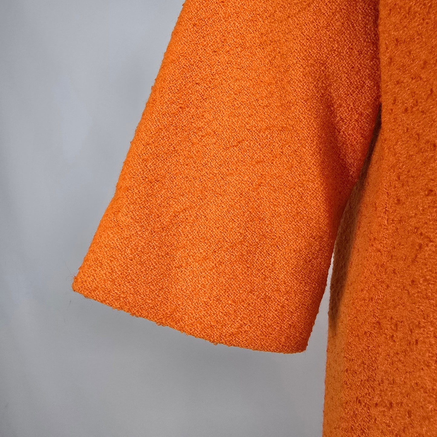 1960s Orange Wool Bouclé Swing Cocoon Button Up Coat Size S/M