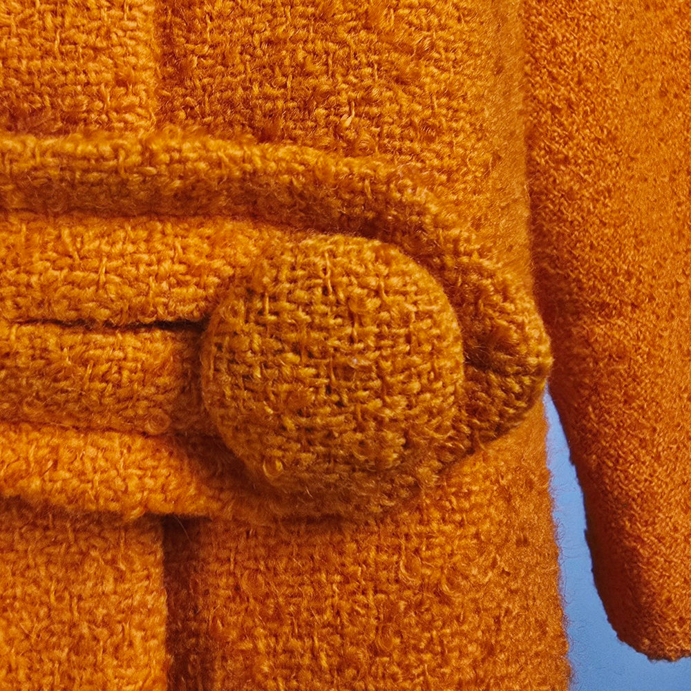1960s Orange Wool Bouclé Swing Cocoon Button Up Coat Size S/M