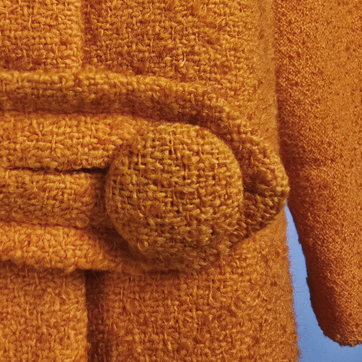 1960s Orange Wool Bouclé Swing Cocoon Button Up Coat Size S/M