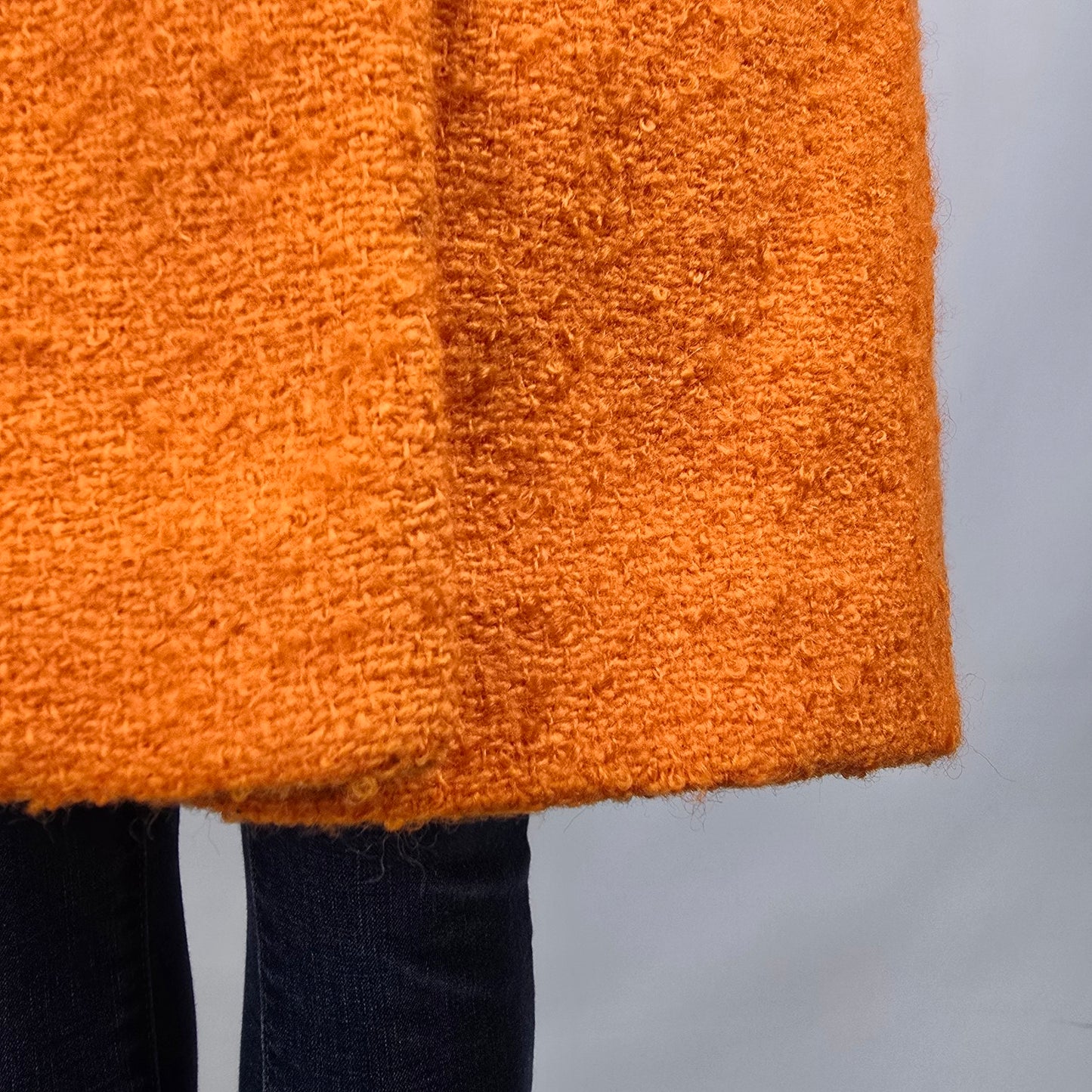 1960s Orange Wool Bouclé Swing Cocoon Button Up Coat Size S/M