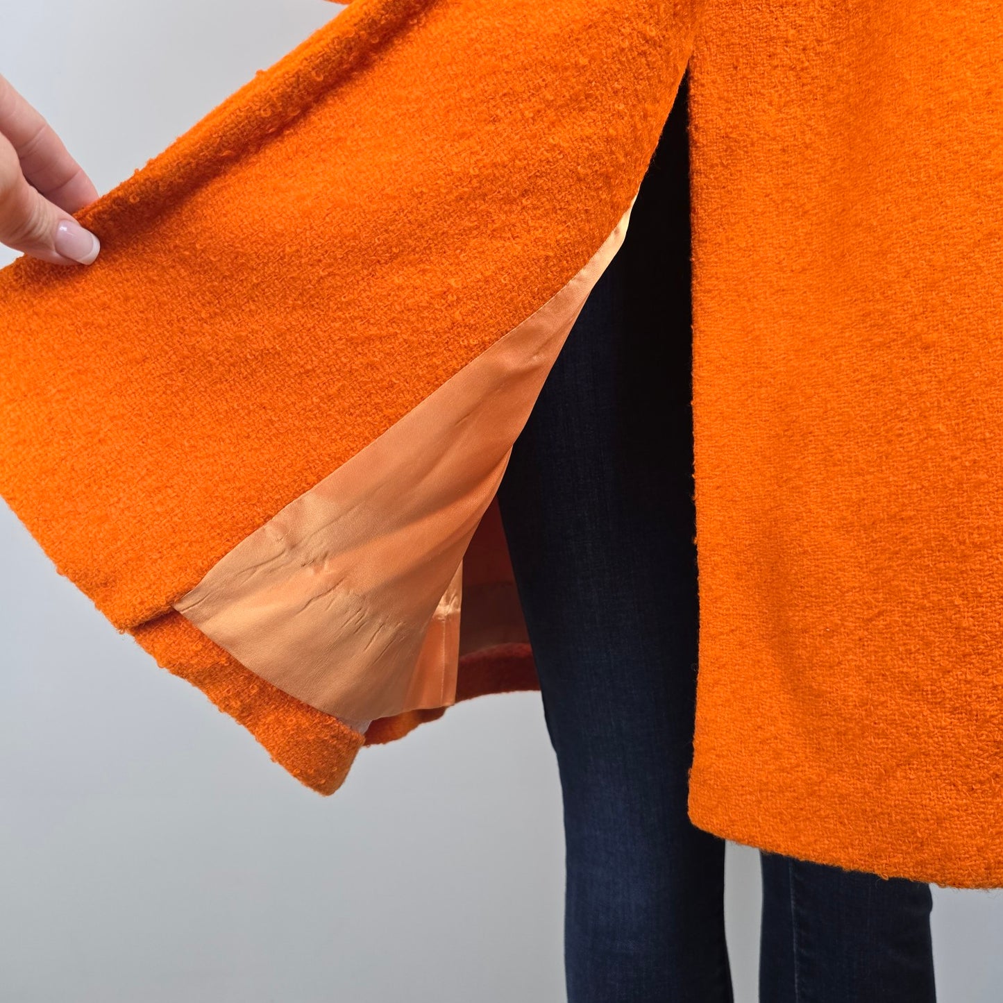 1960s Orange Wool Bouclé Swing Cocoon Button Up Coat Size S/M